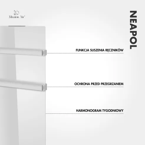 Grzejnik konwektorowy NEAPOL 1200 W | Szklany panel, WiFi, Biały