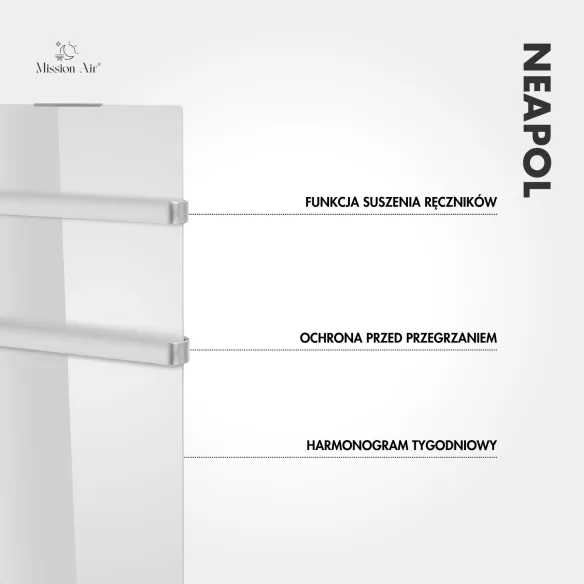 Grzejnik konwektorowy NEAPOL 1200 W | Szklany panel, WiFi, Biały