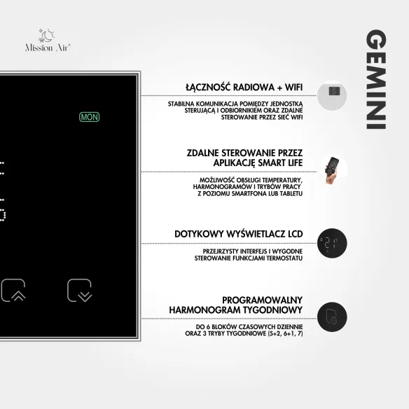 Regulator temperatury GEMINI WiFi radiowy | Czarny