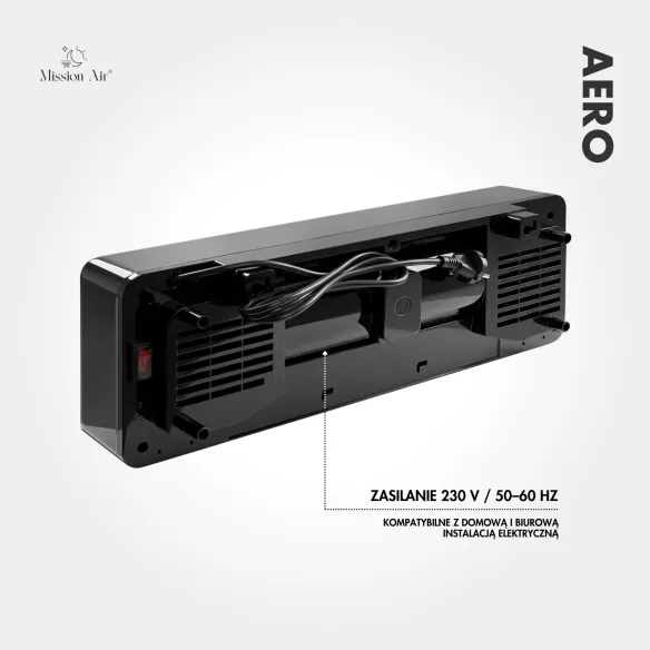 Kurtyna powietrzna AERO 2000 W PTC | 54cm, Czarna