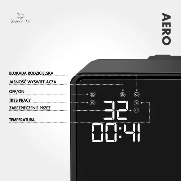 Kurtyna powietrzna AERO 2000 W PTC | 54cm, Czarna