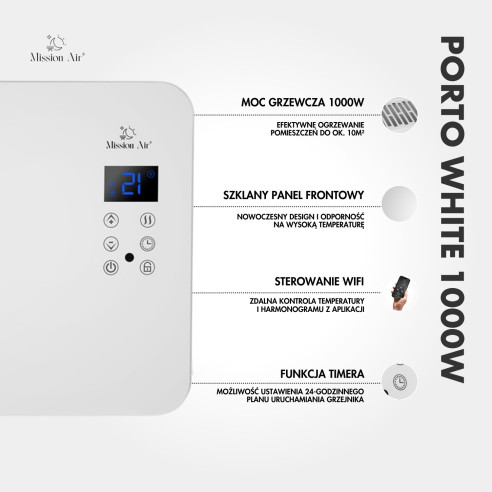 PORTO 1000 W Convector Heater | Electric, White