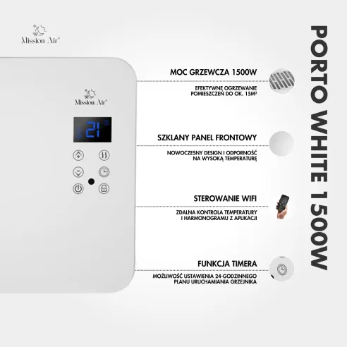 PORTO 1500 W Convector Heater | Electric, White