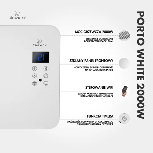 PORTO 2000 W Convector Heater | Electric, White