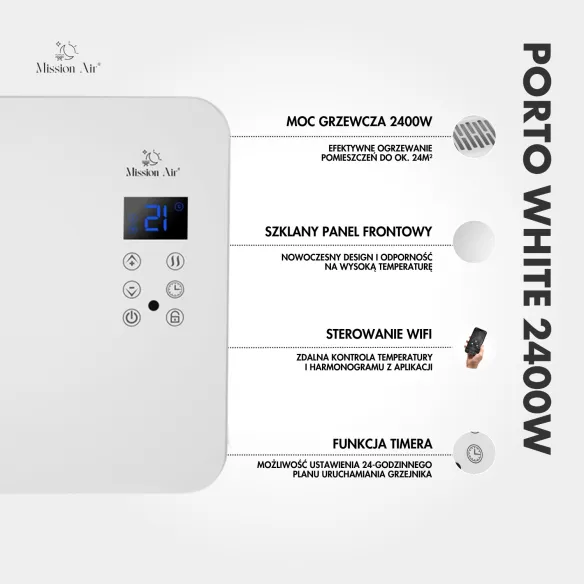 PORTO 2400 W Convector Heater | Electric, White