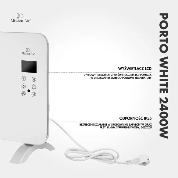 Grzejnik konwektorowy PORTO 2400 W | Elektryczny, Biały