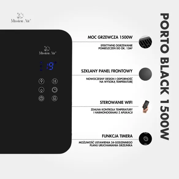 PORTO 1500 W Convector Heater | Electric, Black