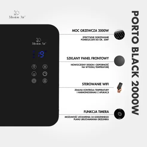 PORTO 2000 W Convector Heater | Electric, Black