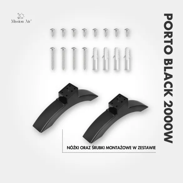 Grzejnik konwektorowy PORTO 2000 W | Elektryczny, Czarny