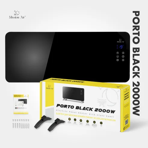 Grzejnik konwektorowy PORTO 2000 W | Elektryczny, Czarny