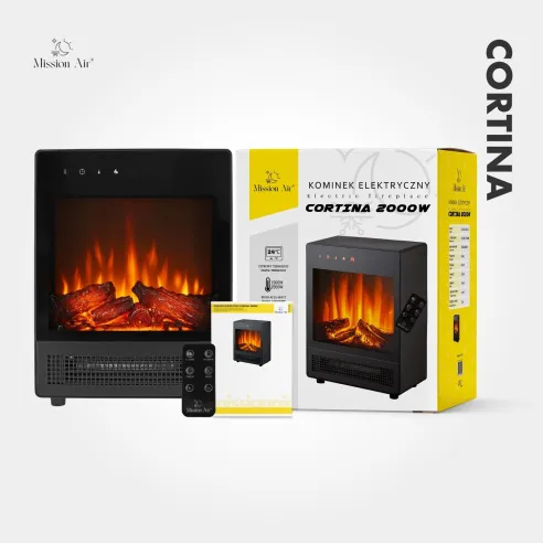 CORTINA 2000 W Electric Fireplace | LED Flames, Thermostat, Timer, Remote Control