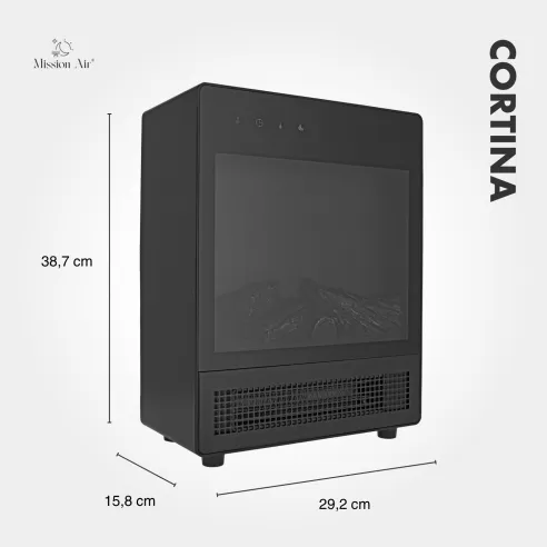 CORTINA 2000 W Electric Fireplace | LED Flames, Thermostat, Timer, Remote Control