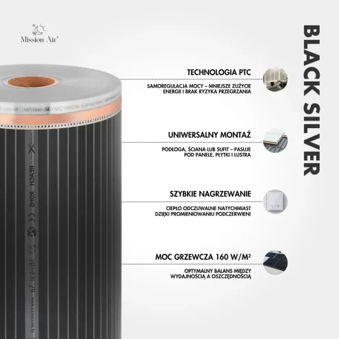 copy of copy of copy of Black Silver 160 W/m² Infrared Heating Film Set | 50 cm Width