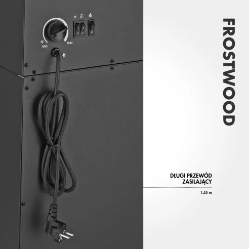 Duży kominek elektryczny FROSTWOOD 1800W Mission Air przewód zasilający