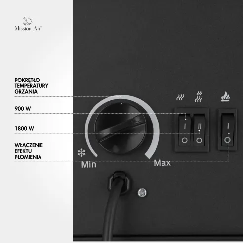 Duży kominek elektryczny FROSTWOOD 1800W Mission Air panel sterowania