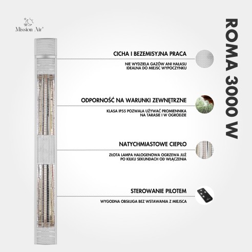 ROMA 3000 W Patio Infrared Heater | Metal, Silver