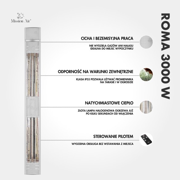 ROMA 3000 W Patio Infrared Heater | Metal, Silver