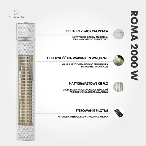 ROMA 2000 W Patio Infrared Heater | Metal, Silver