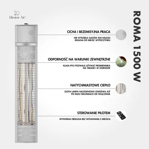 ROMA 1500 W Patio Infrared Heater | Metal, Silver