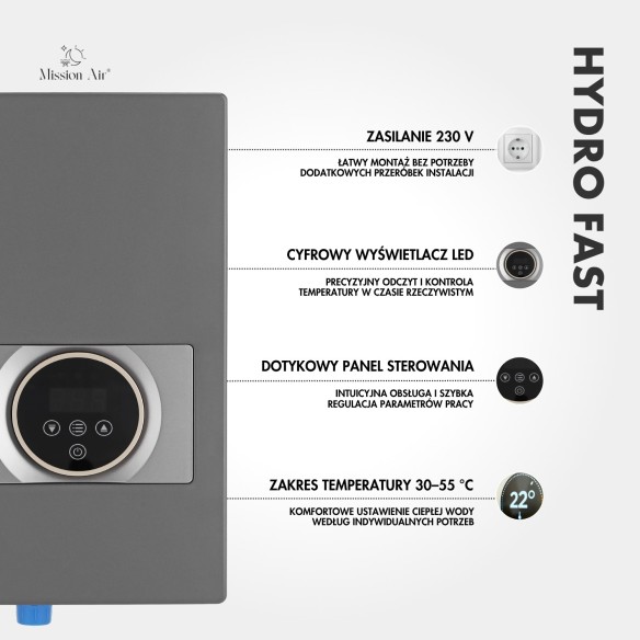 Podgrzewacz wody HYDRO FAST 7 kW 230 V | Przepływowy, kompaktowy