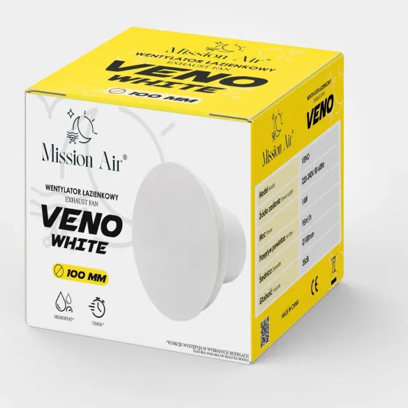 VENO 100 mm Bathroom Fan | Humidity Sensor, White