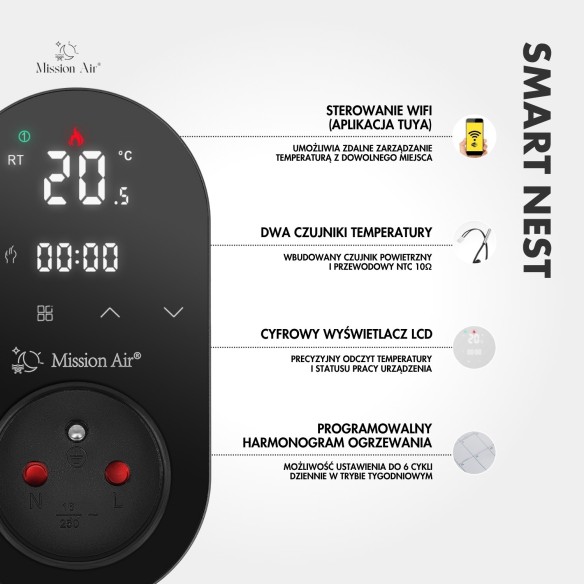 SMART NEST WiFi Plug-In Thermostat | Programmable, Smart App, Black