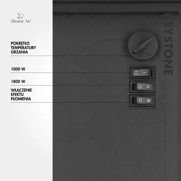 KEYSTONE 1800 W Electric Fireplace | LED Flame Effect, Black