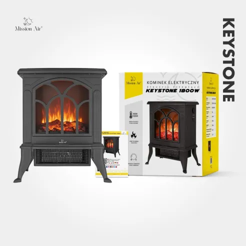 KEYSTONE 1800 W Electric Fireplace | LED Flame Effect, Black