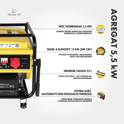 Funkcje agregatu prądotwórczego 5,5 kW – infografika