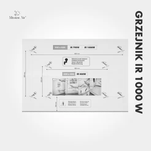 Tylny panel grzejnika IR 1000 W – uchwyty montażowe