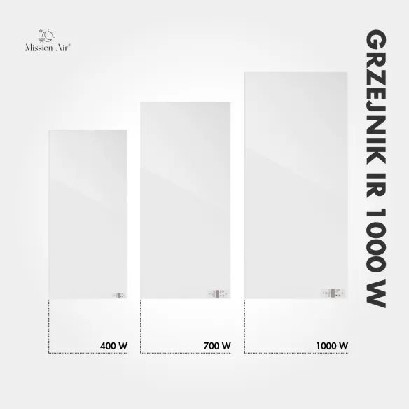 Grzejnik IR 1000 W – porównanie rozmiarów