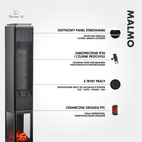 MALMO 2400 W PTC Column Fan Heater | Black