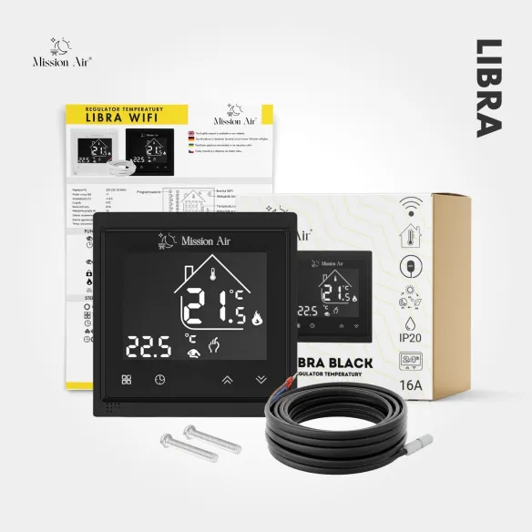 Zestaw: regulator temperatury LIBRA WiFi czarny + akcesoria (opakowanie)