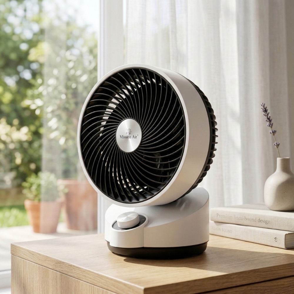 Wentylator biurkowy Mission Air FAN GLOBE w domowym biurze